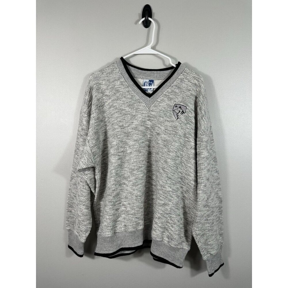 Art Unlimited Sweater shirt Mens Large Gray Aztec Nub Wolf Sweatshirt V Neck‎